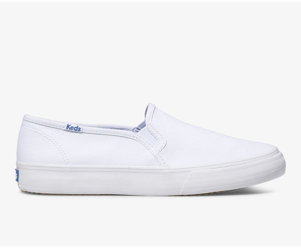 Keds Slip Ons White - Double Decker Canvas - Womens GRCMND-013